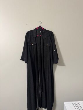 Black Maxi Shirt Dress with Tie Waist